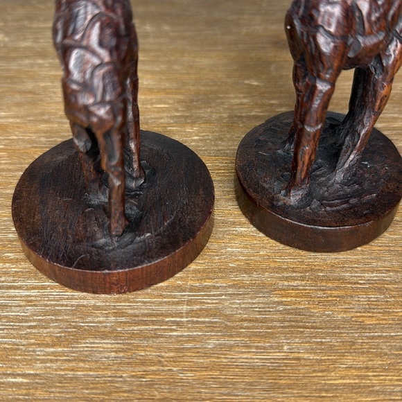 Vintage Art Deco Wooden Giraffe 6” Candle Holder Hand Carved Dark Wood Set of 2 - Picture 10 of 10
